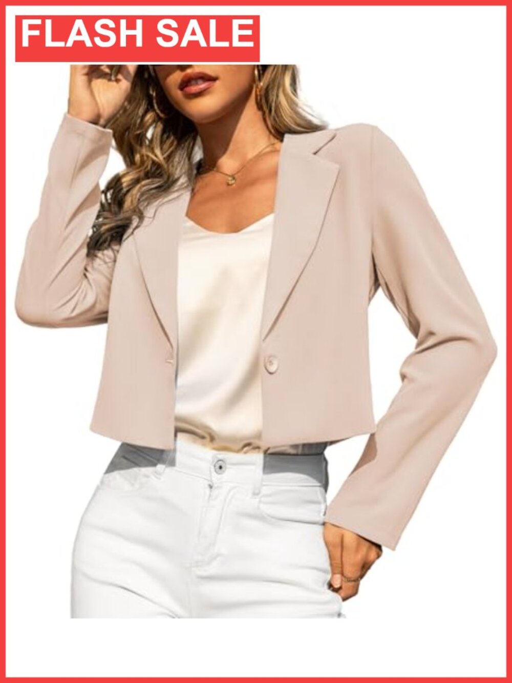 Cropped Blazer for Women 100% Polyester Single-Button Notch Lapel Business